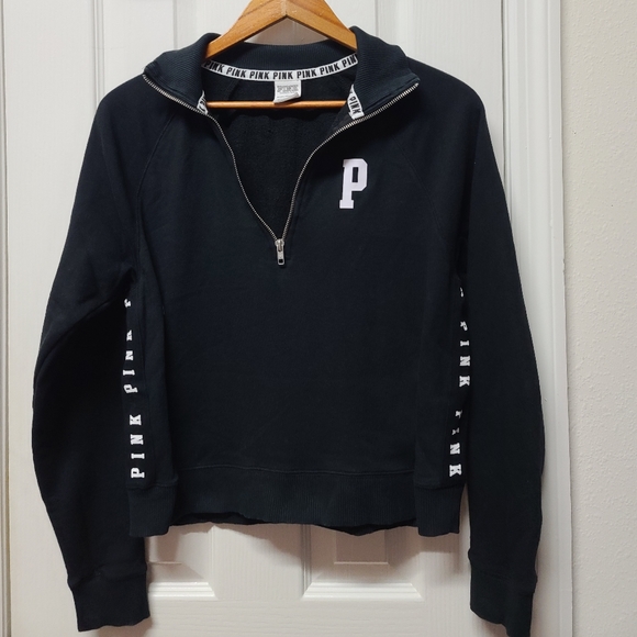 Y2K Victoria's Secret PINK DOG SPELLOUT LOGO ACADEMIA Half Zip Sweatshirt XS - Picture 2 of 10